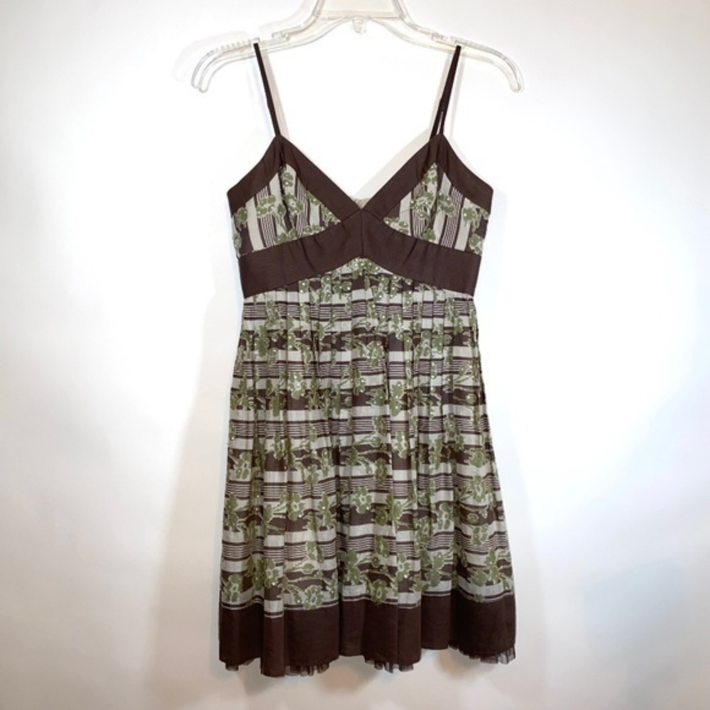 BCBG Max Azria green brown empire cocktail dress size 0/XS